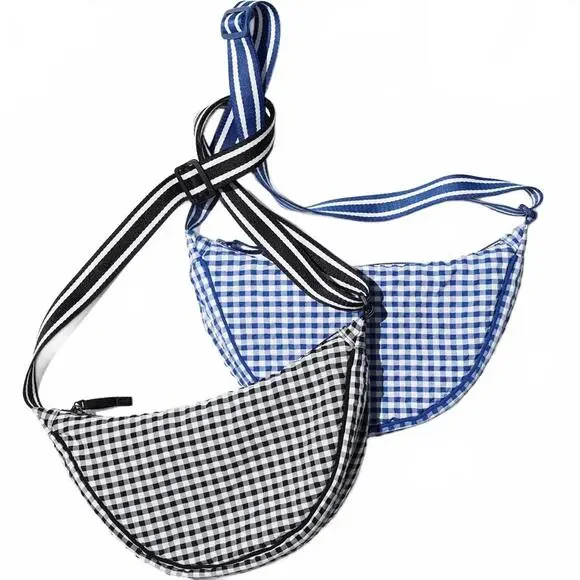 Uniqlo Gingham Round Mini Shoulder Bag NWT Blue White - Picture 5 of 5